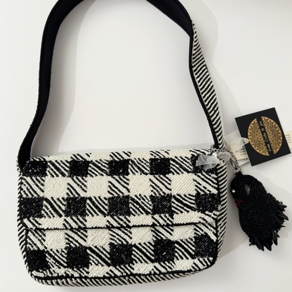 Viral Houndstooth Beaded Handbag